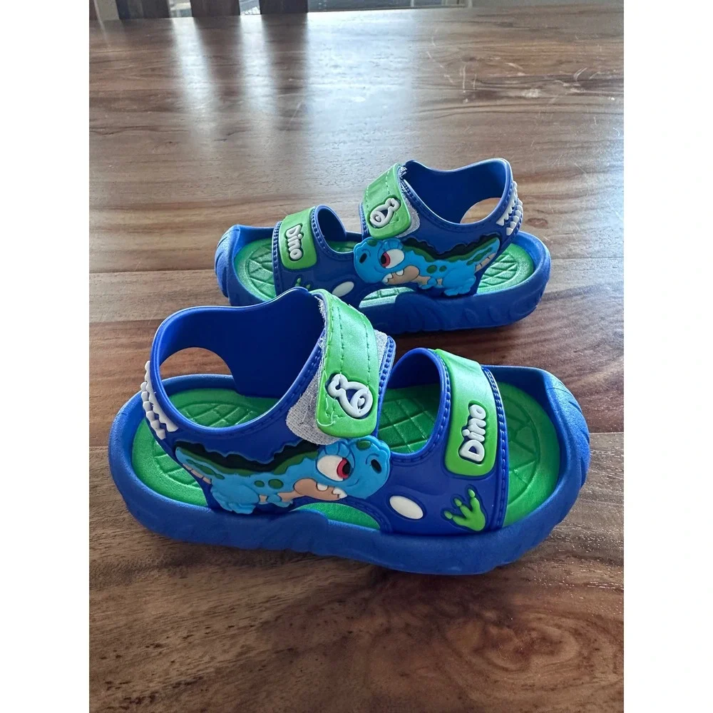 Kids‎ Blue Green Dinosaur EVA Sandals Size 6-6.5 YRS Adjustable Water Shoes